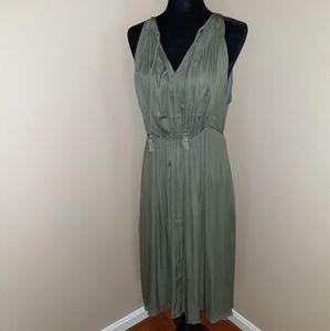 Olive green airy sleeveless grecian style dress.